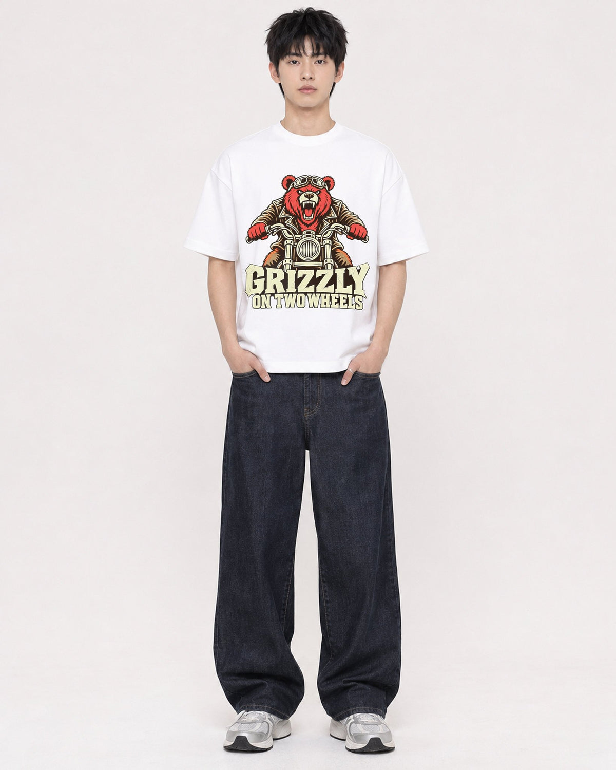 Mockup Boxy Heavyweight Tee White male full-body 01