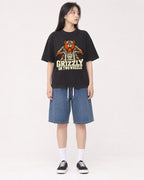 Mockup Boxy Heavyweight Tee Black female full-body 01
