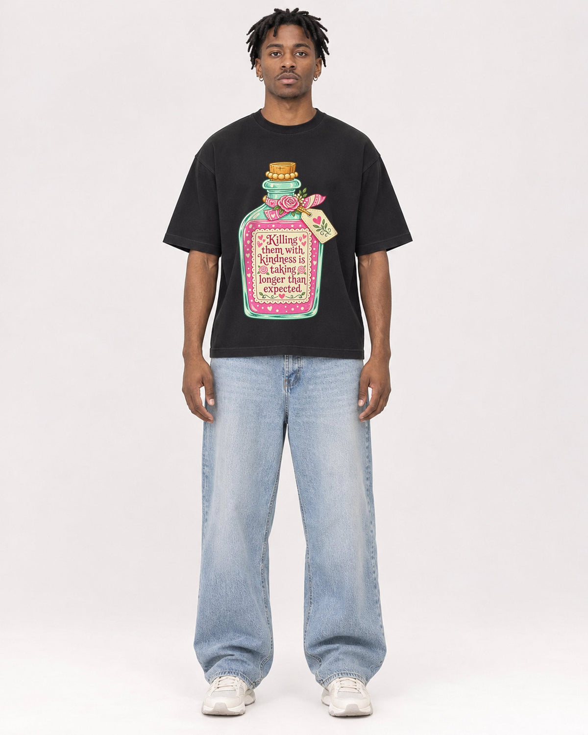 Mockup Boxy Heavyweight Tee Black male full-body 05