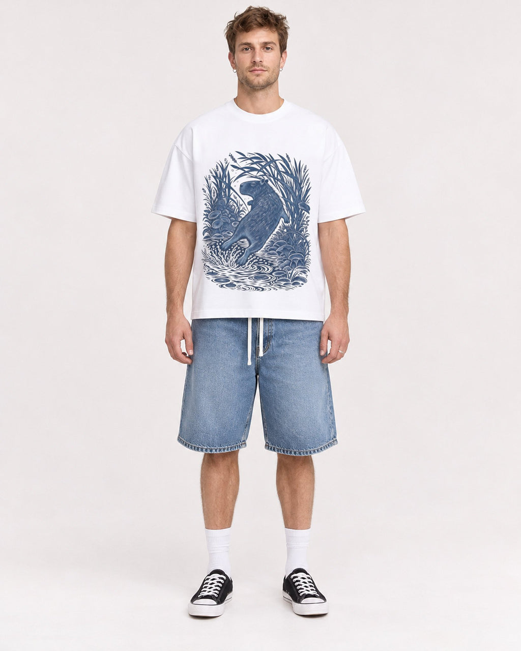Mockup Boxy Heavyweight Tee White male full-body 08