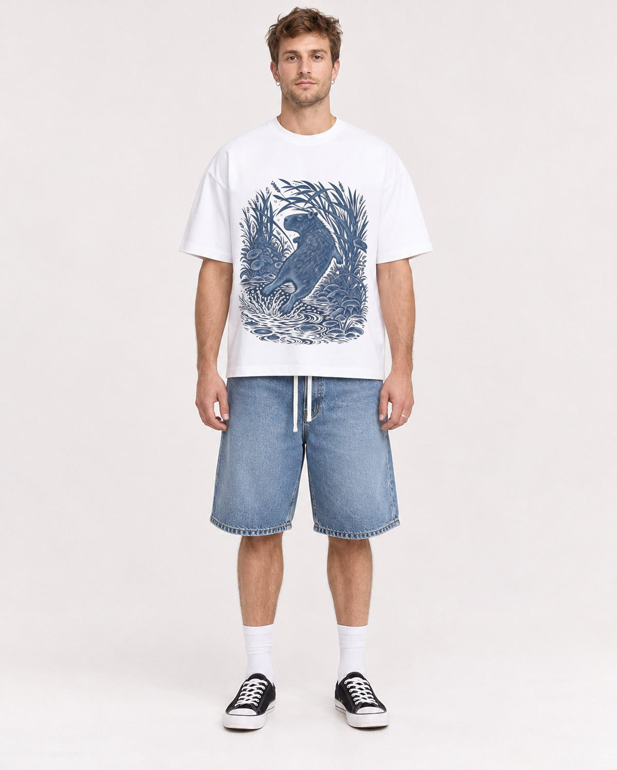 Mockup Boxy Heavyweight Tee White male full-body 08