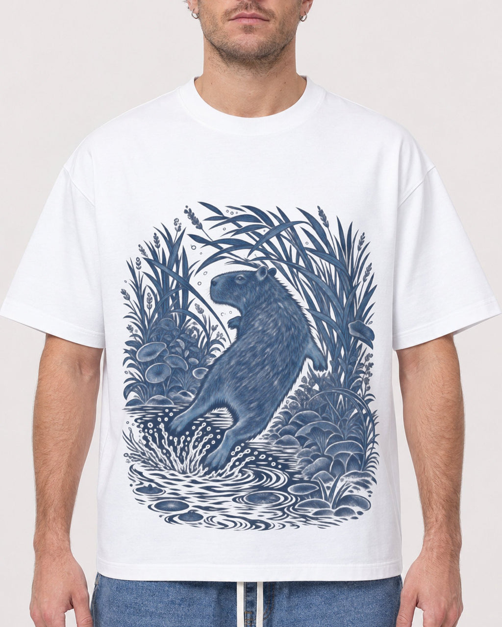 Mockup Boxy Heavyweight Tee White male close-up 08