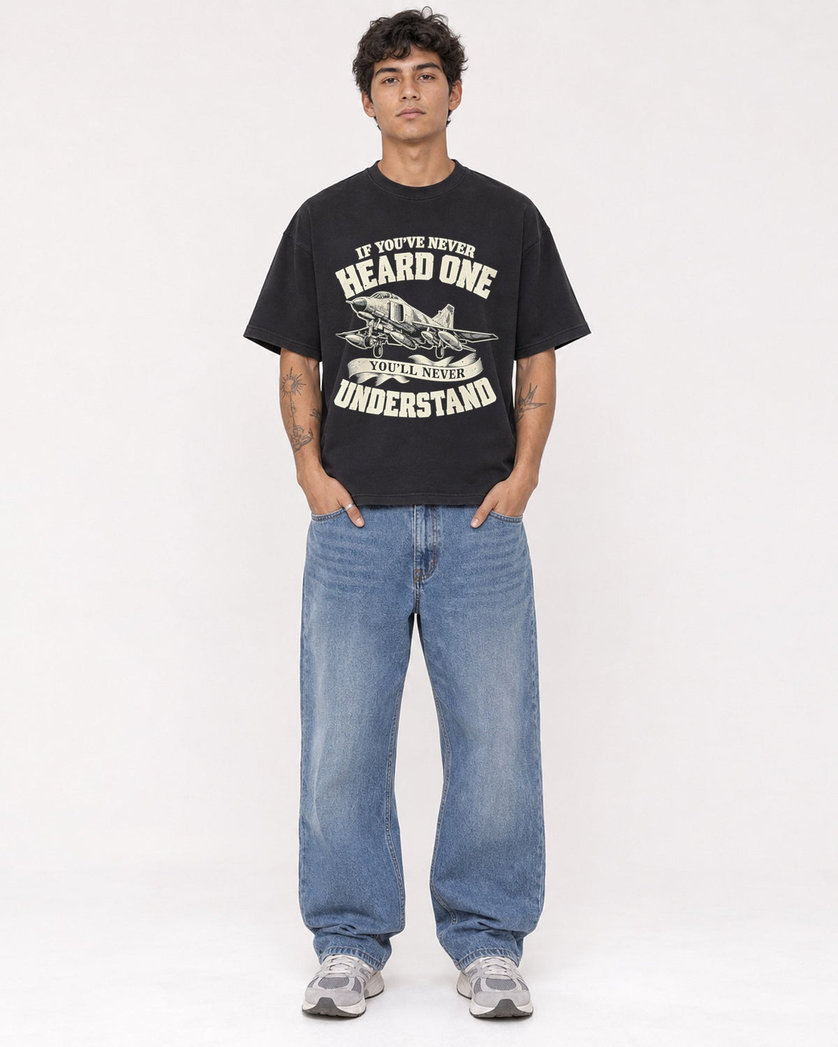 Mockup Boxy Heavyweight Tee Black male full-body 06