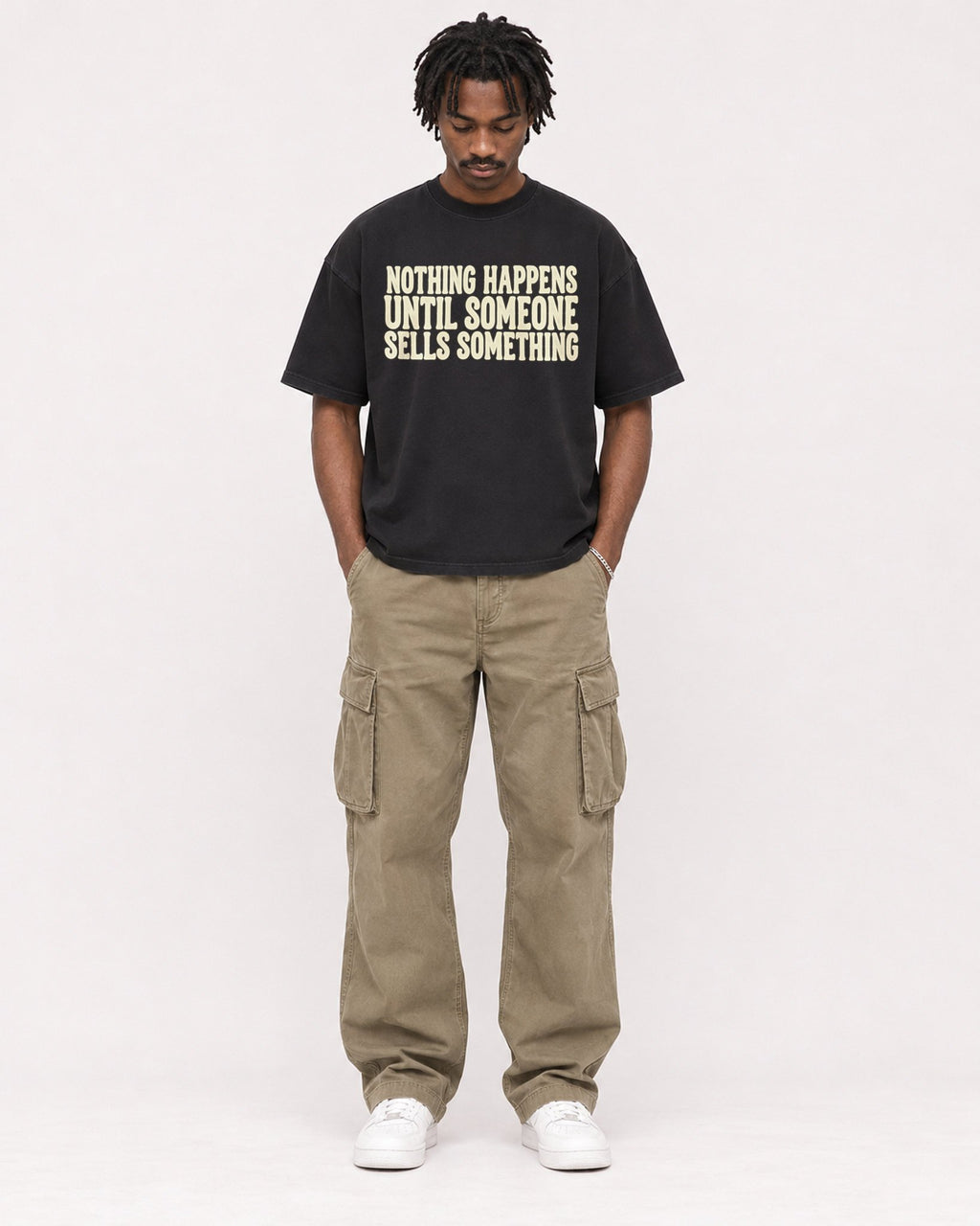Mockup Boxy Heavyweight Tee Black male full-body 04