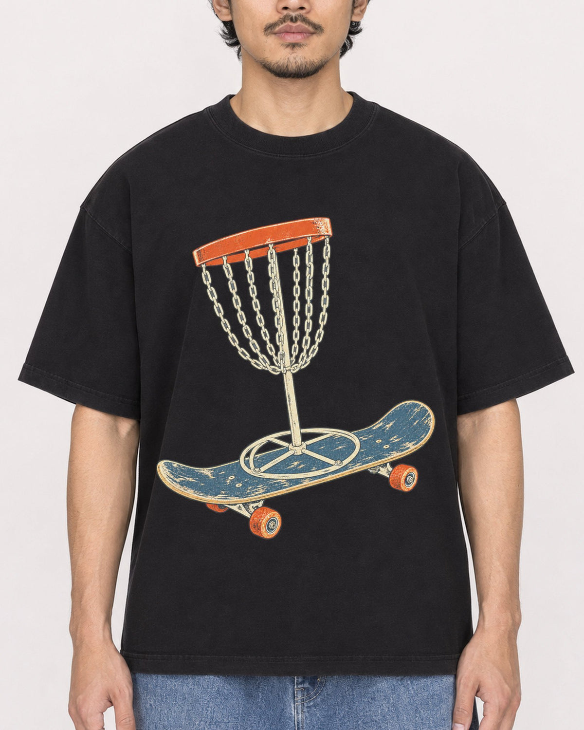 Mockup Boxy Heavyweight Tee Black male close-up 02