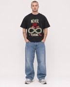 Mockup Boxy Heavyweight Tee Black male full-body 18