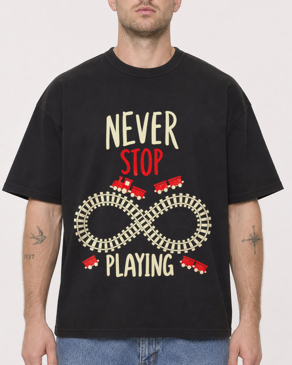 Mockup Boxy Heavyweight Tee Black male close-up 18