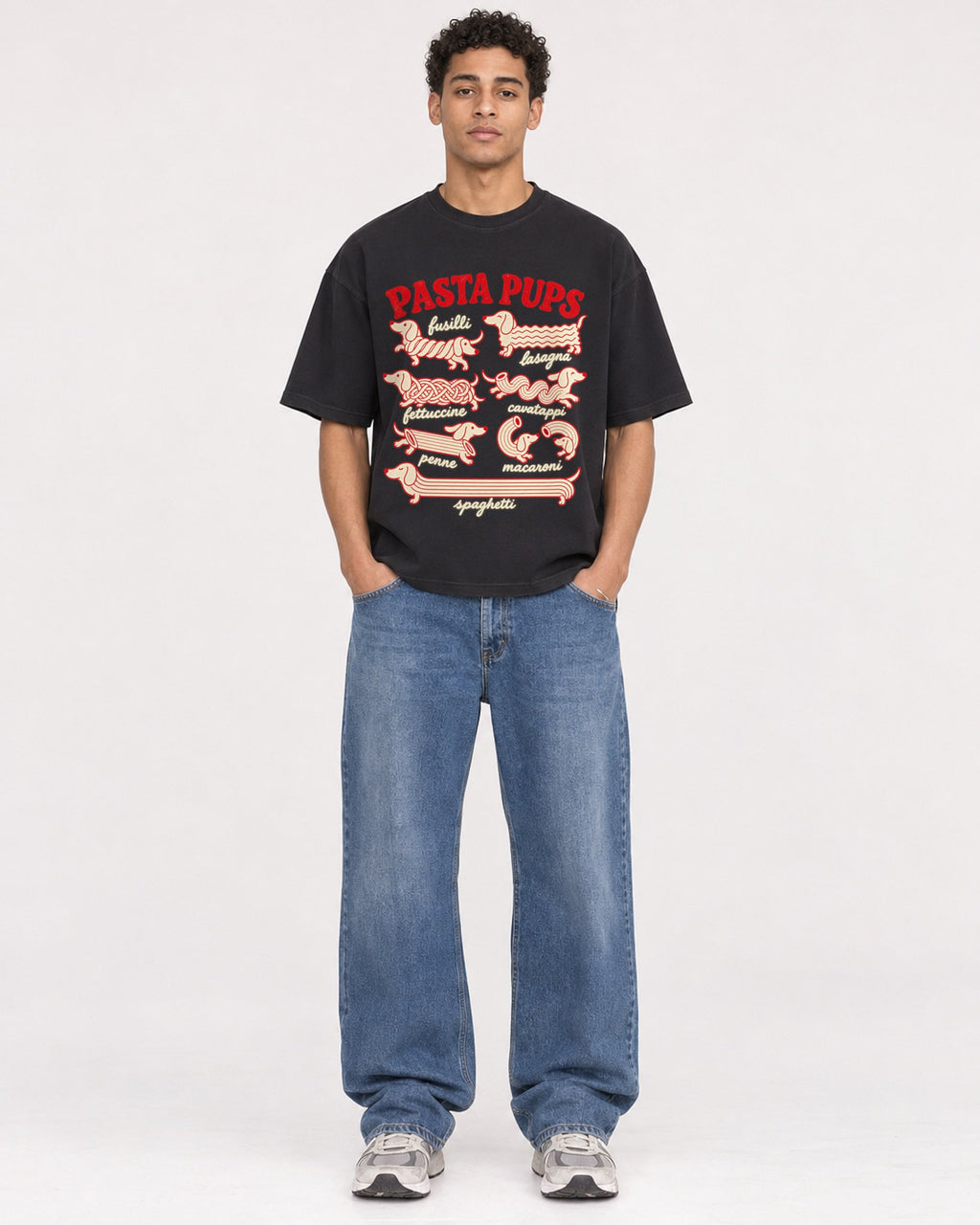 Mockup Boxy Heavyweight Tee Black male full-body 10