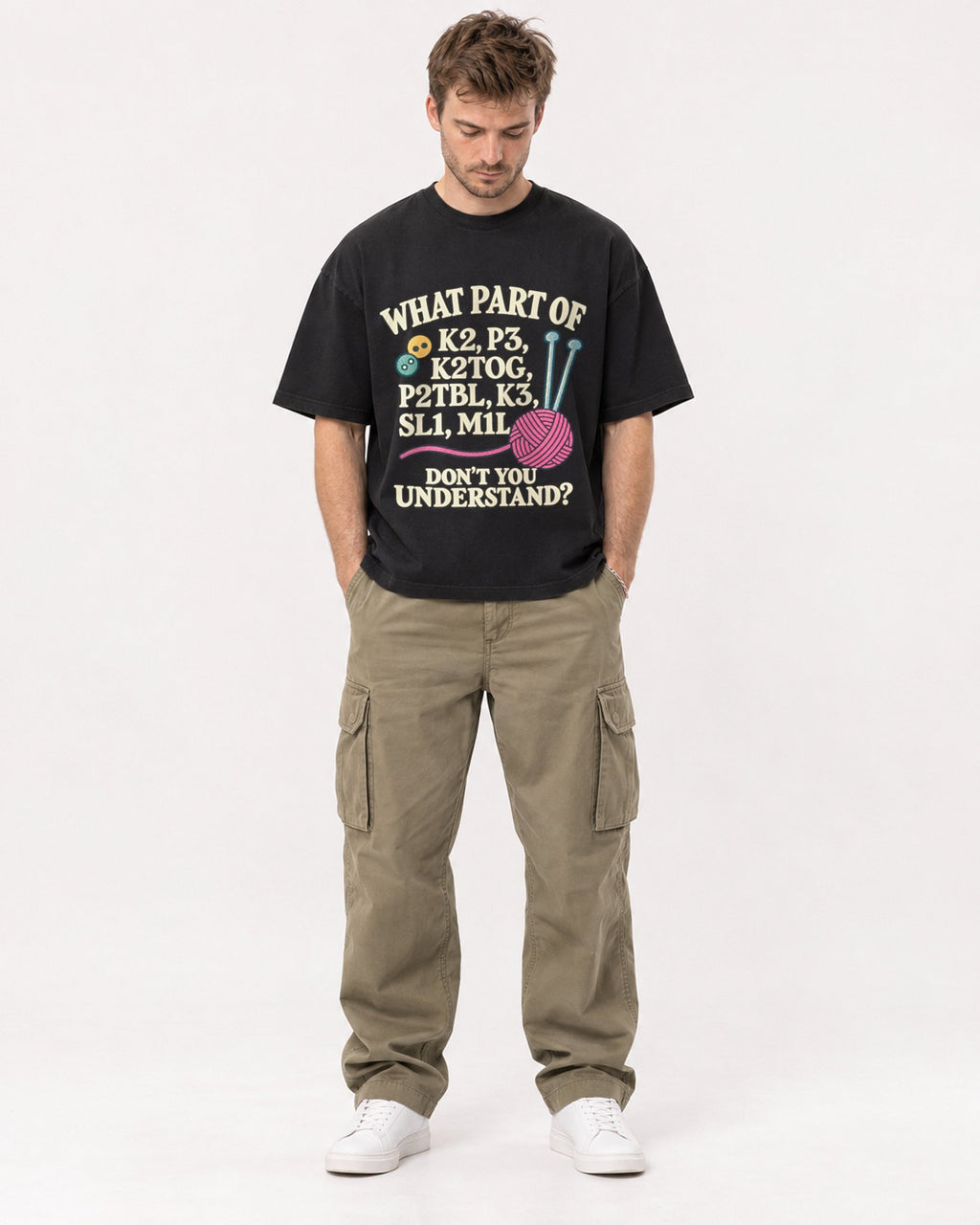 Mockup Boxy Heavyweight Tee Black male full-body 08