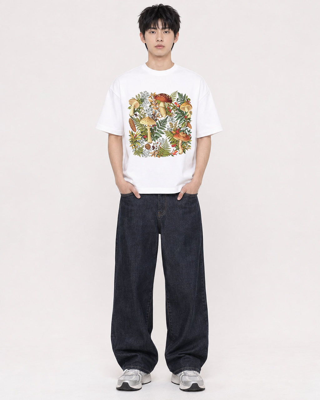 Mockup Boxy Heavyweight Tee White male full-body 01