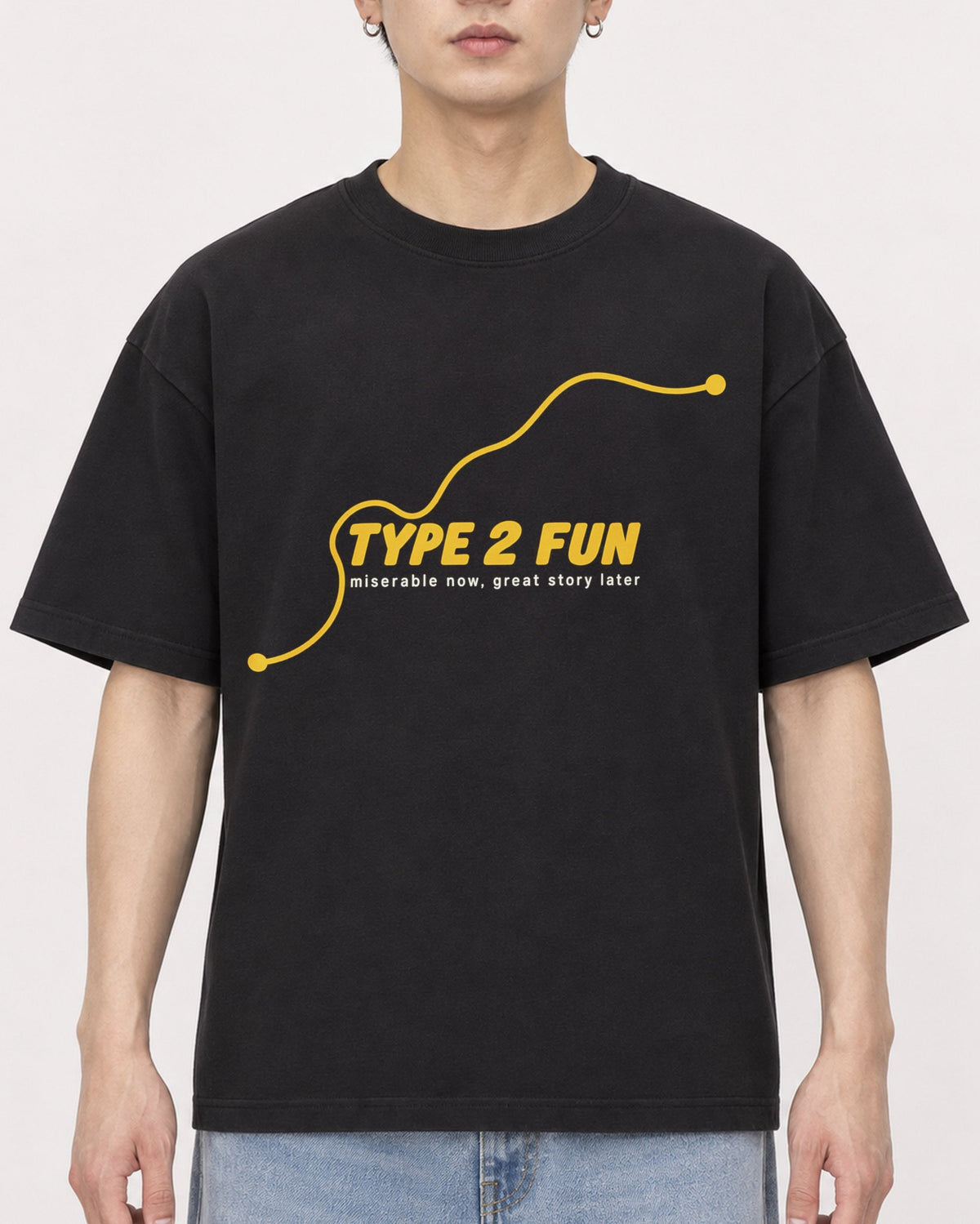 Mockup Boxy Heavyweight Tee Black male close-up 01