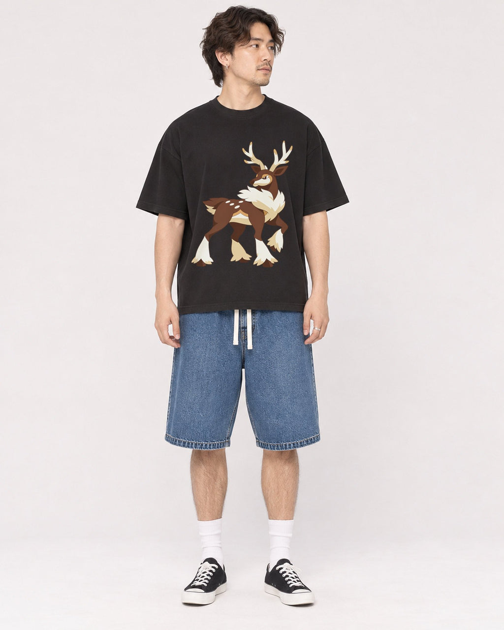 Mockup Boxy Heavyweight Tee Black male full-body 03