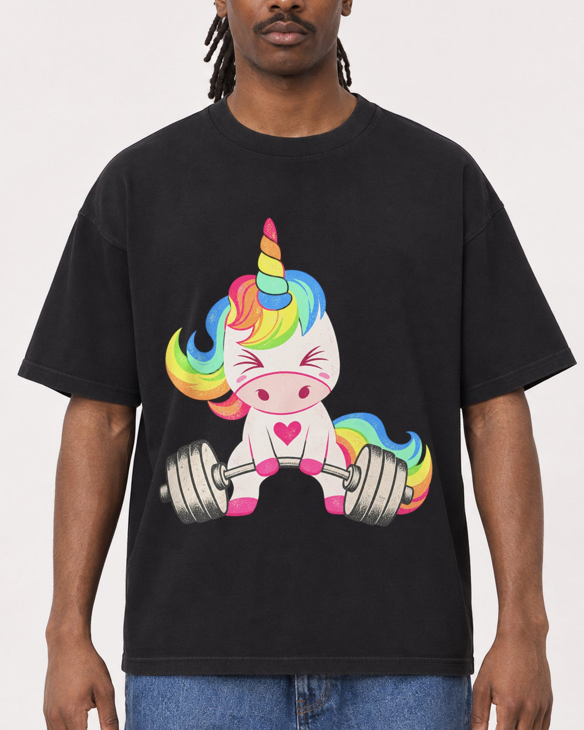 Mockup Boxy Heavyweight Tee Black male close-up 34