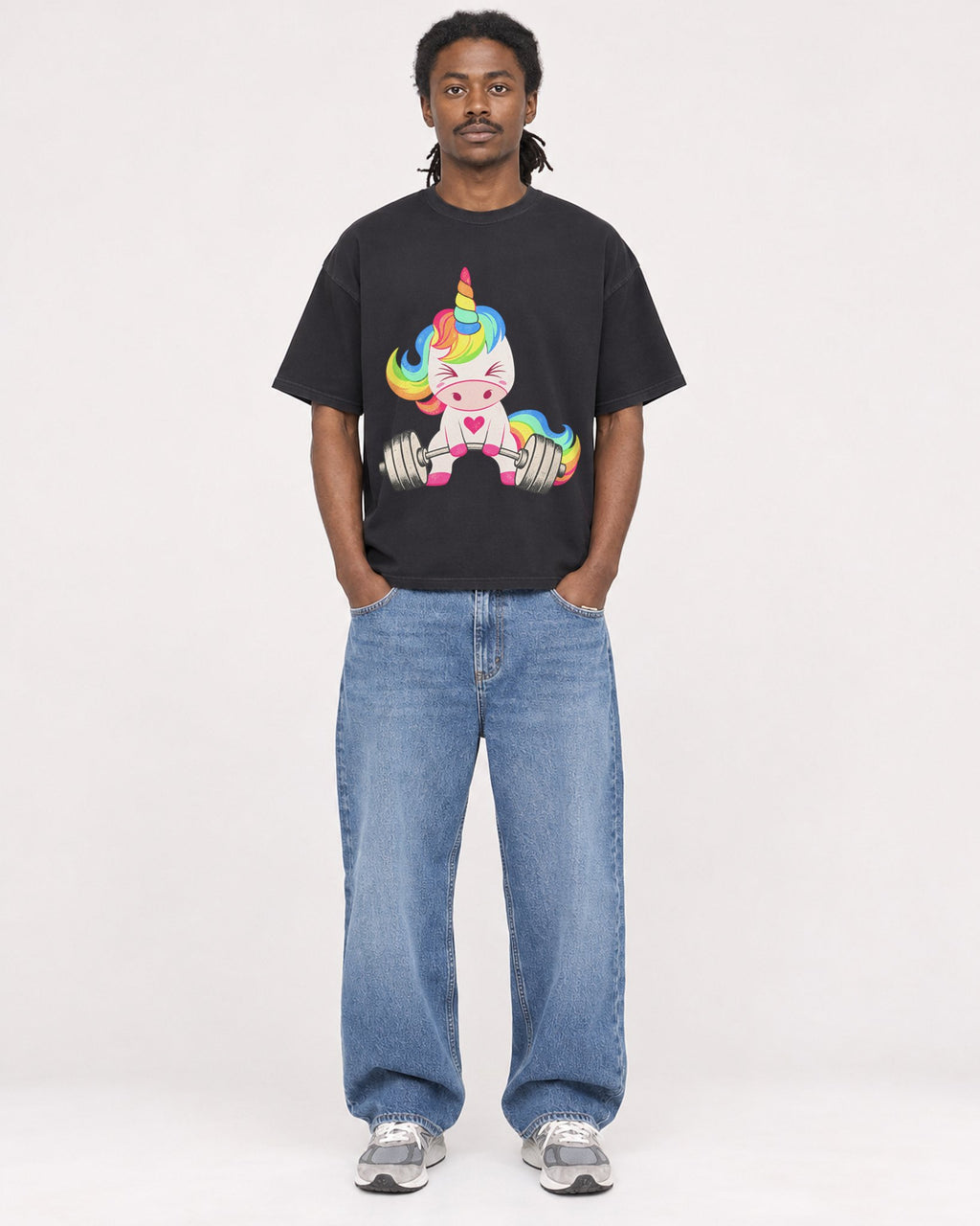 Mockup Boxy Heavyweight Tee Black male full-body 34