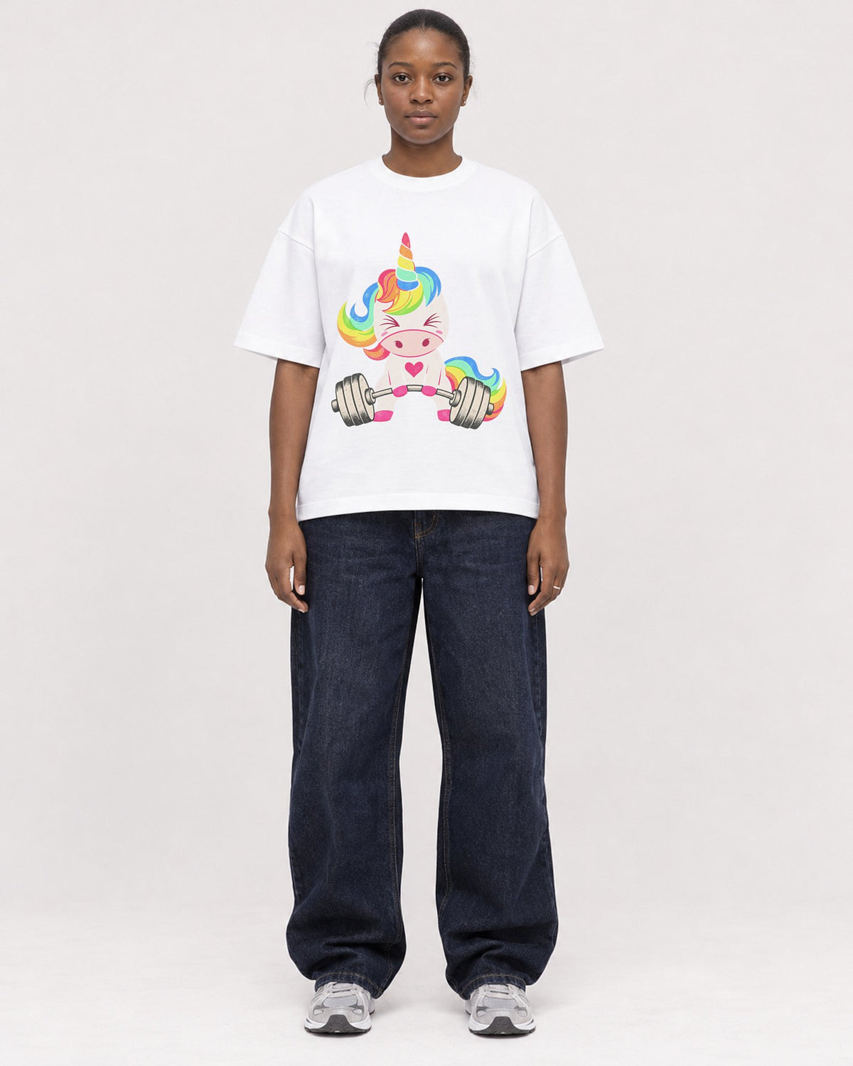 Mockup Boxy Heavyweight Tee White female full-body 34