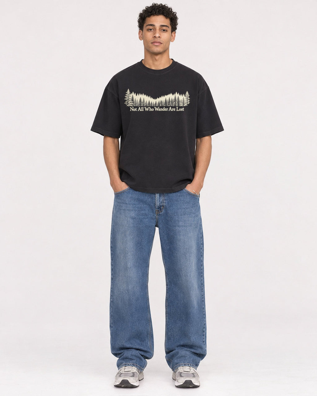 Mockup Boxy Heavyweight Tee Black male full-body 10