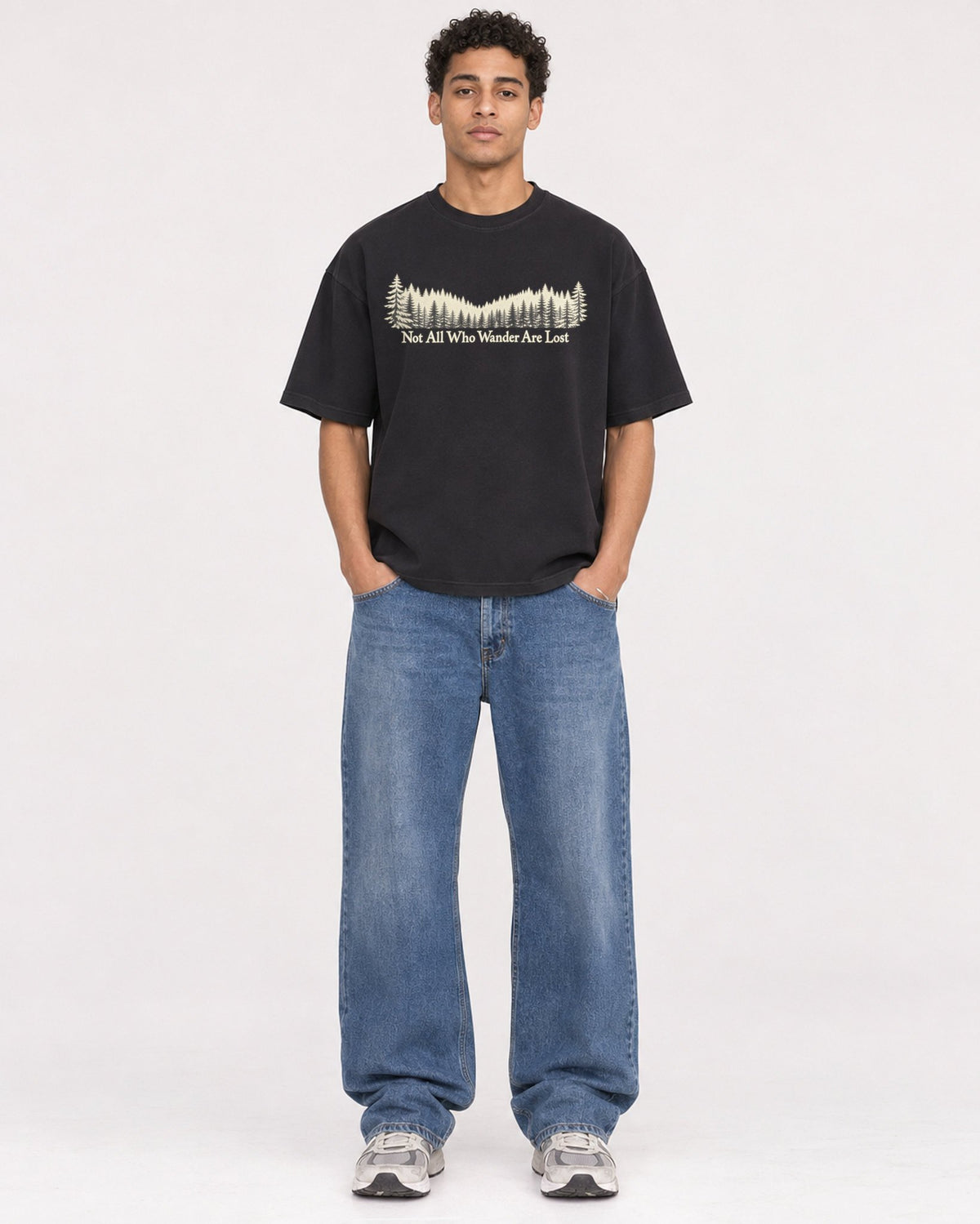 Mockup Boxy Heavyweight Tee Black male full-body 10