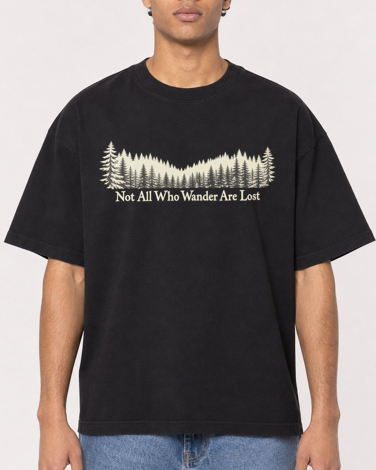 Mockup Boxy Heavyweight Tee Black male close-up 10