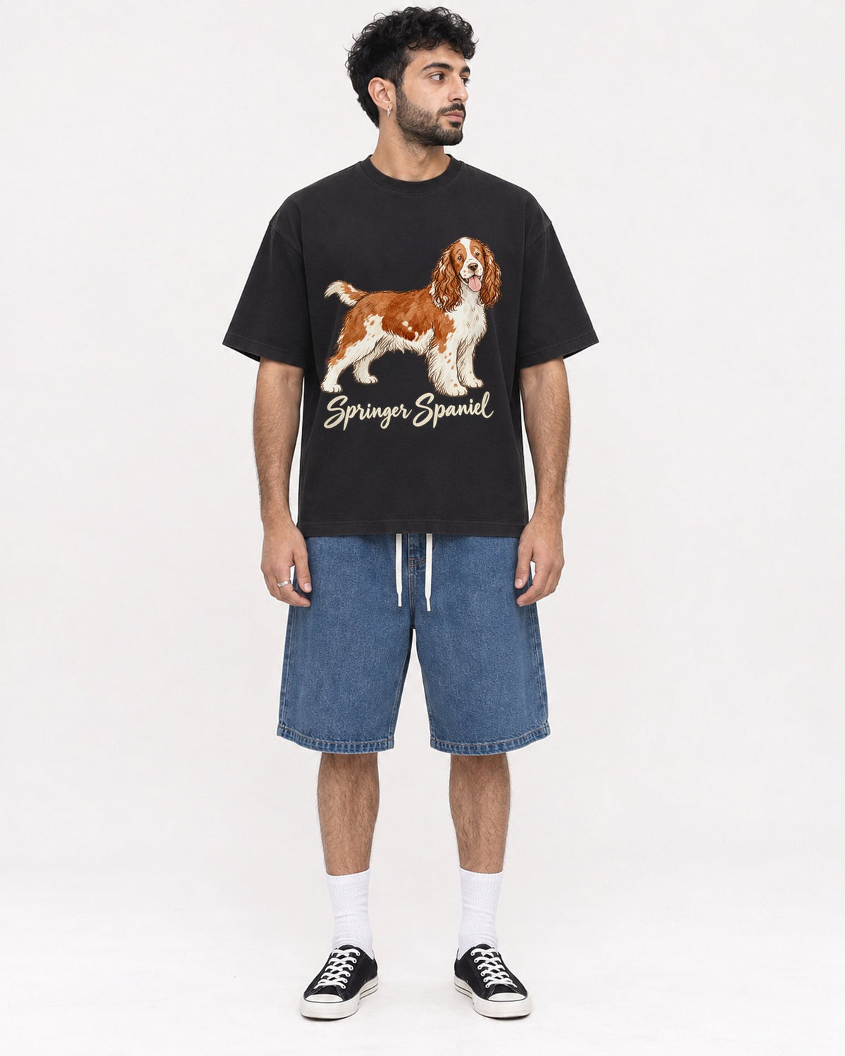 Mockup Boxy Heavyweight Tee Black male full-body 07