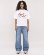 Mockup Boxy Heavyweight Tee White female full-body 10
