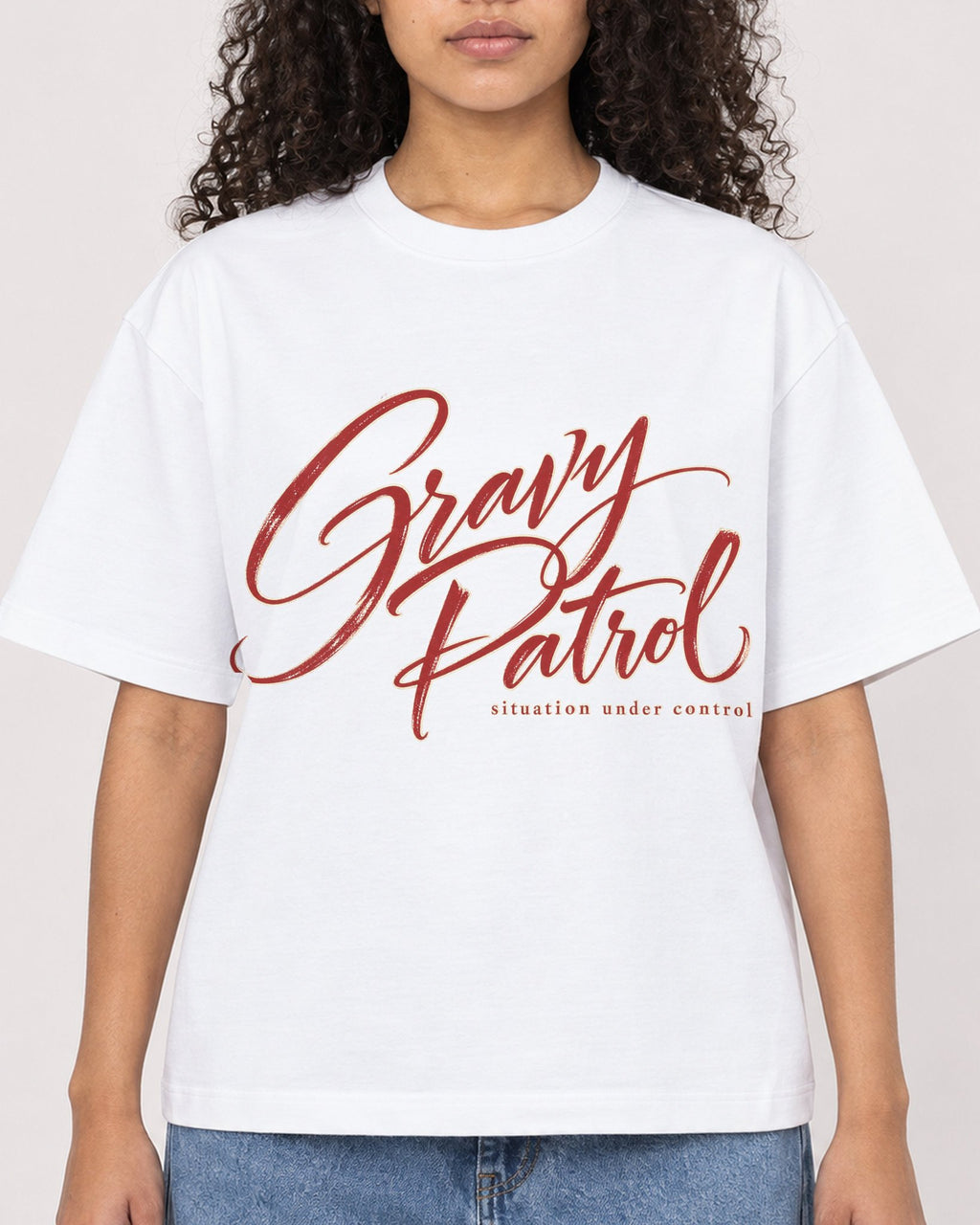 Mockup Boxy Heavyweight Tee White female close-up 10