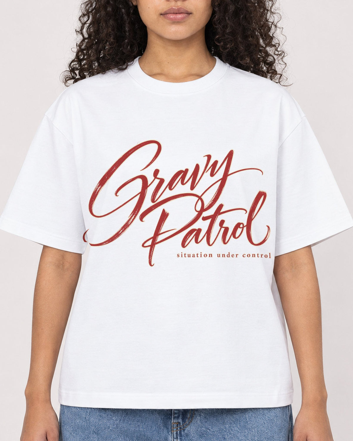 Mockup Boxy Heavyweight Tee White female close-up 10