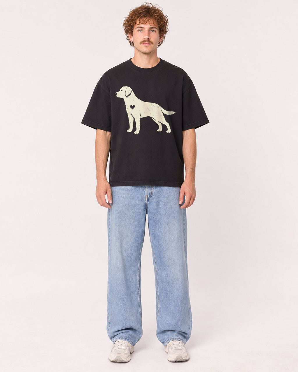 Mockup Boxy Heavyweight Tee Black male full-body 09
