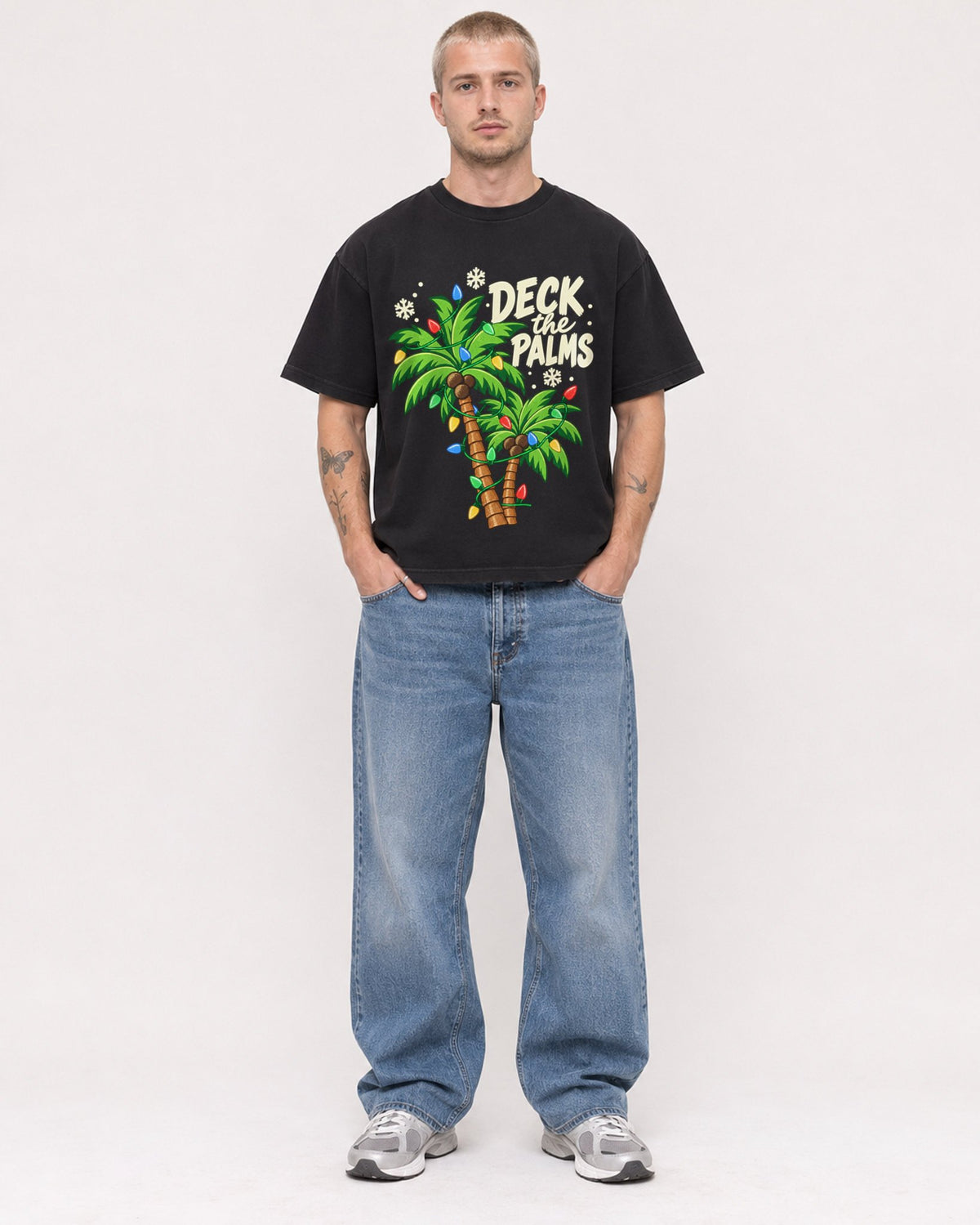 Mockup Boxy Heavyweight Tee Black male full-body 18