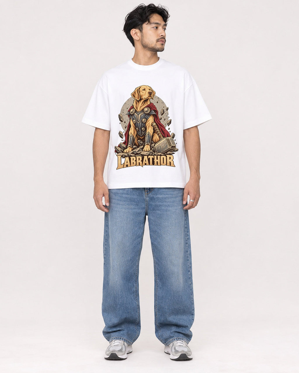 Mockup Boxy Heavyweight Tee White male full-body 02