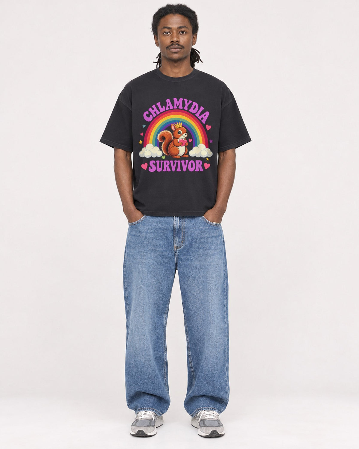 Mockup Boxy Heavyweight Tee Black male full-body 34