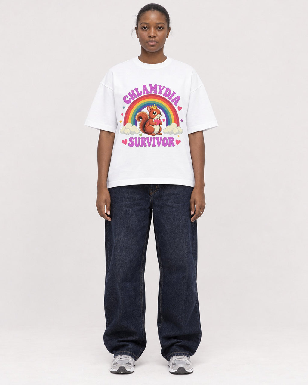 Mockup Boxy Heavyweight Tee White female full-body 34