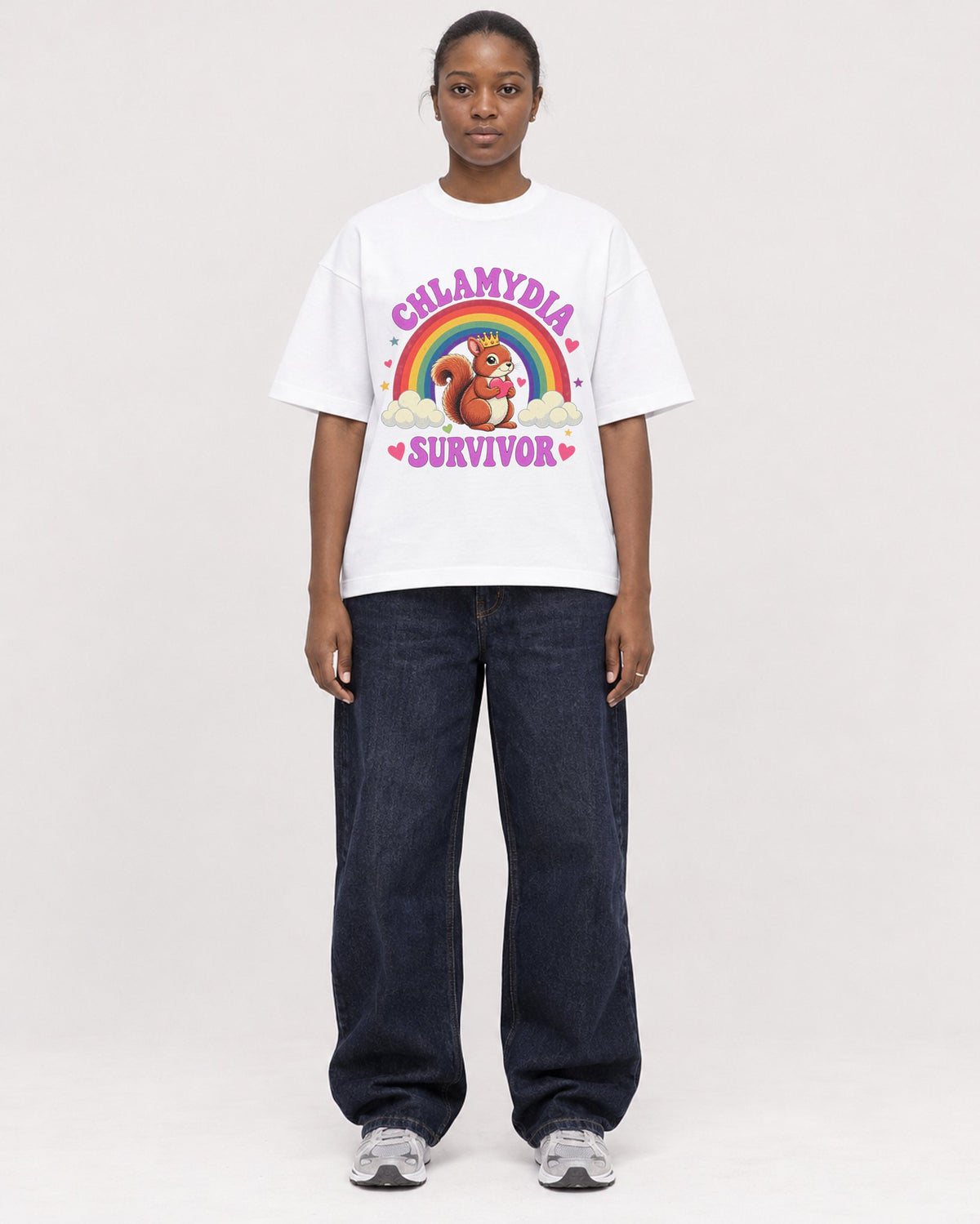 Mockup Boxy Heavyweight Tee White female full-body 34