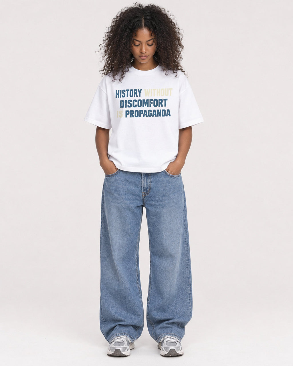 Mockup Boxy Heavyweight Tee White female full-body 05