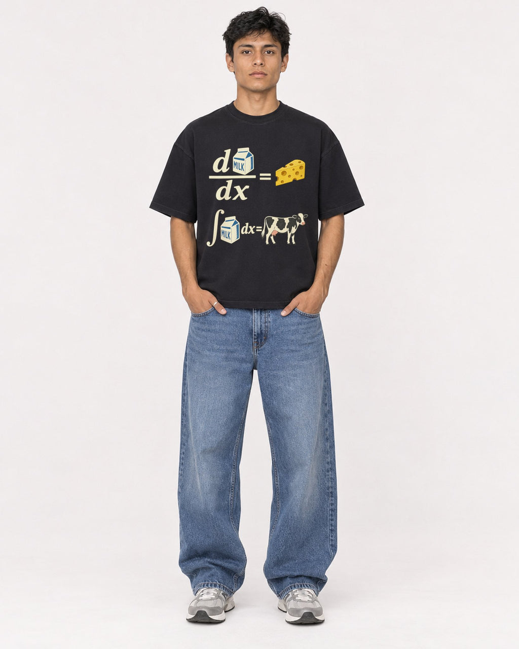 Mockup Boxy Heavyweight Tee Black male full-body 46