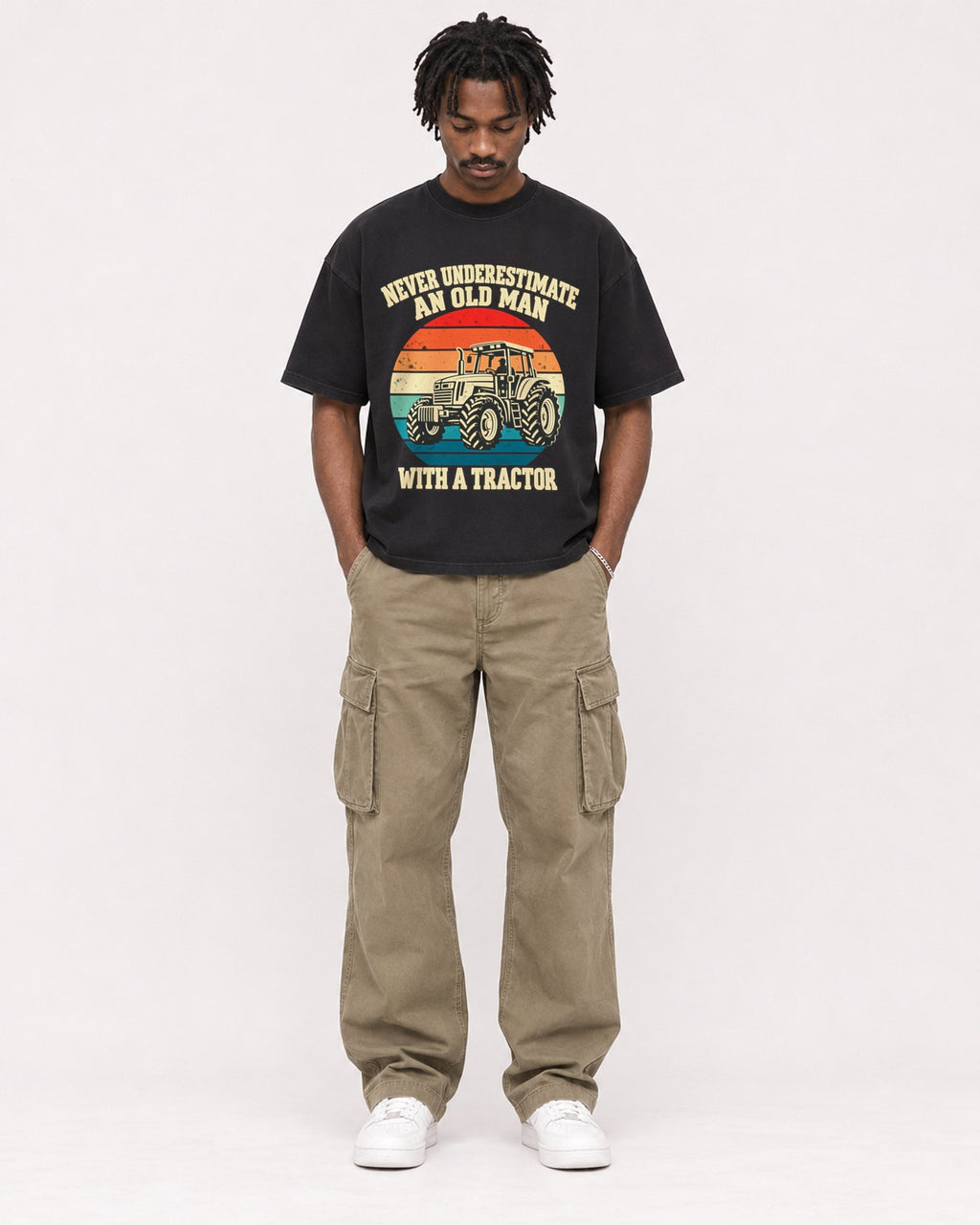 Mockup Boxy Heavyweight Tee Black male full-body 04