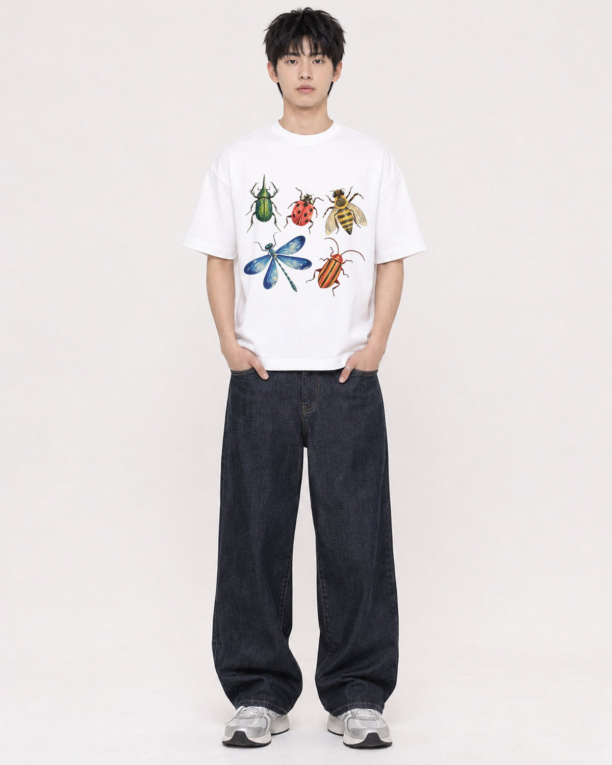Mockup Boxy Heavyweight Tee White male full-body 01