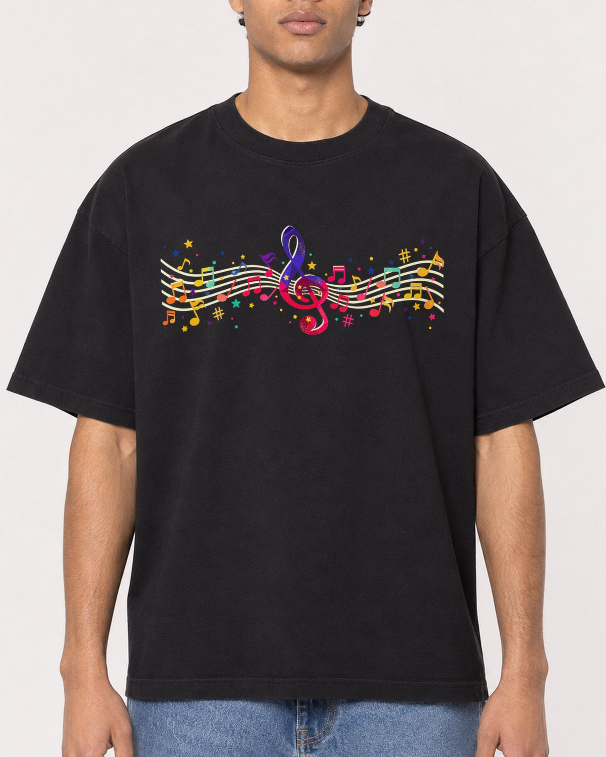 Mockup Boxy Heavyweight Tee Black male close-up 10