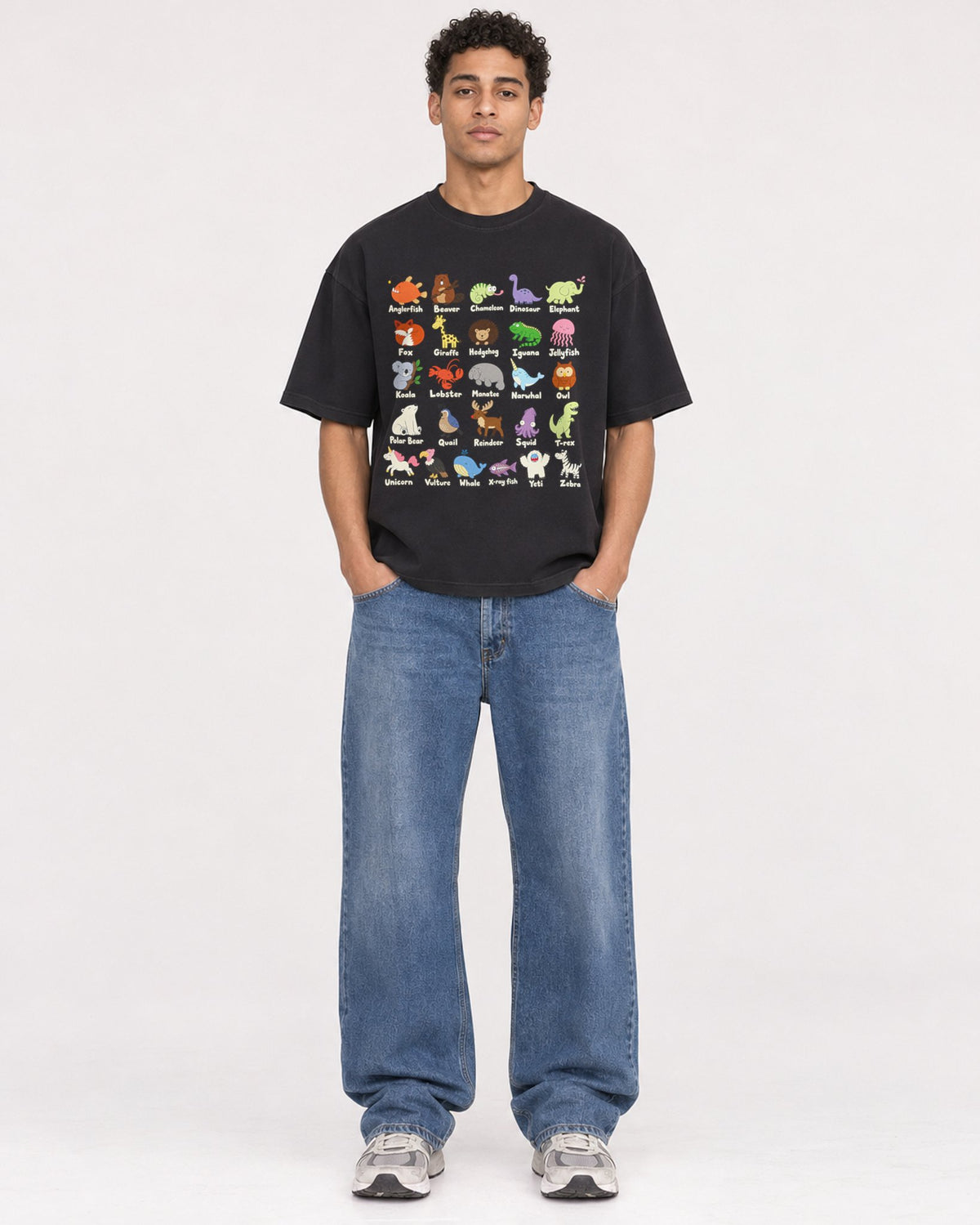 Mockup Boxy Heavyweight Tee Black male full-body 10