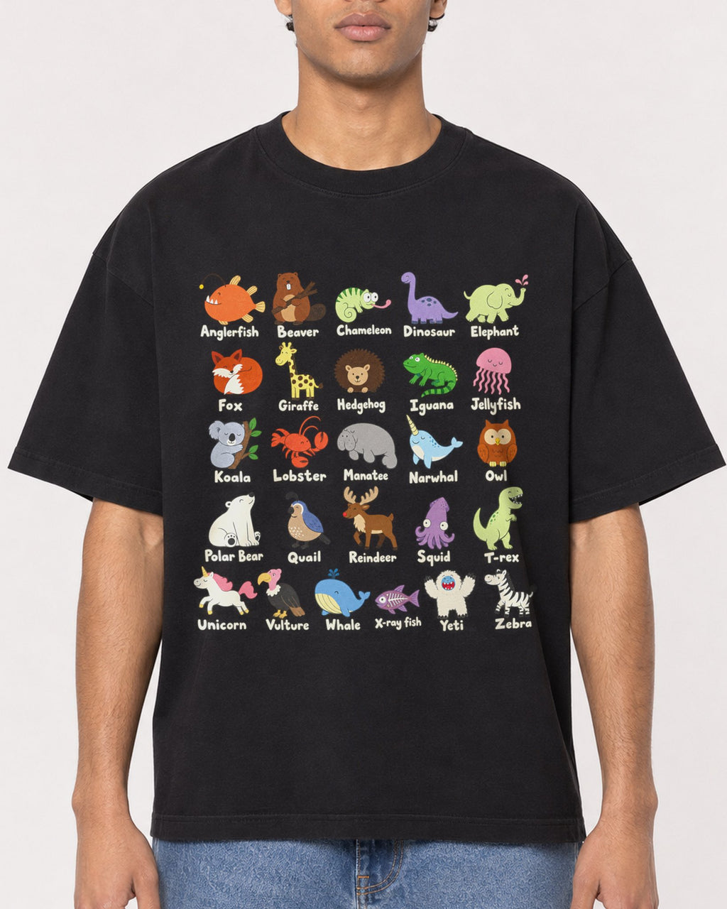Mockup Boxy Heavyweight Tee Black male close-up 10