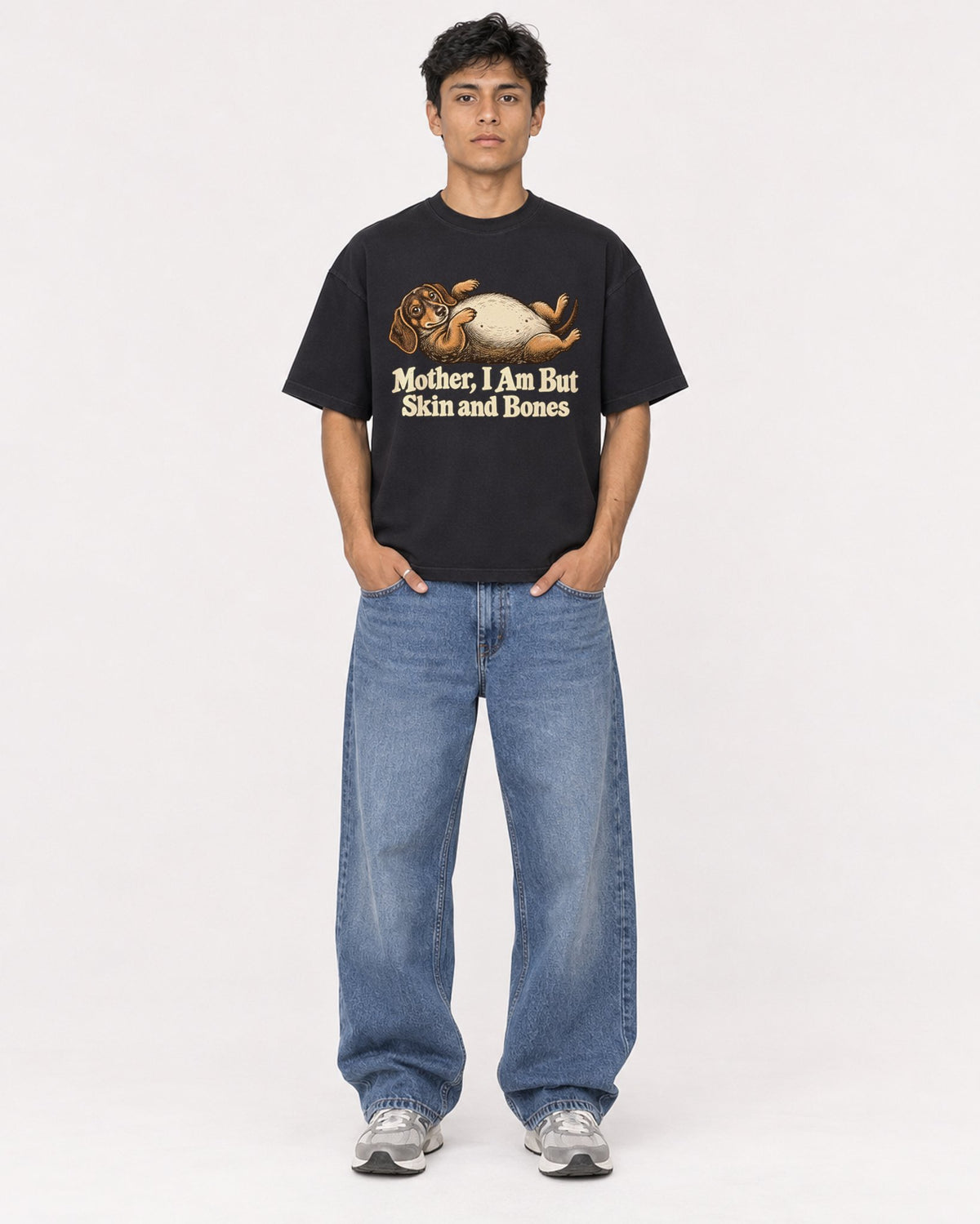 Mockup Boxy Heavyweight Tee Black male full-body 46