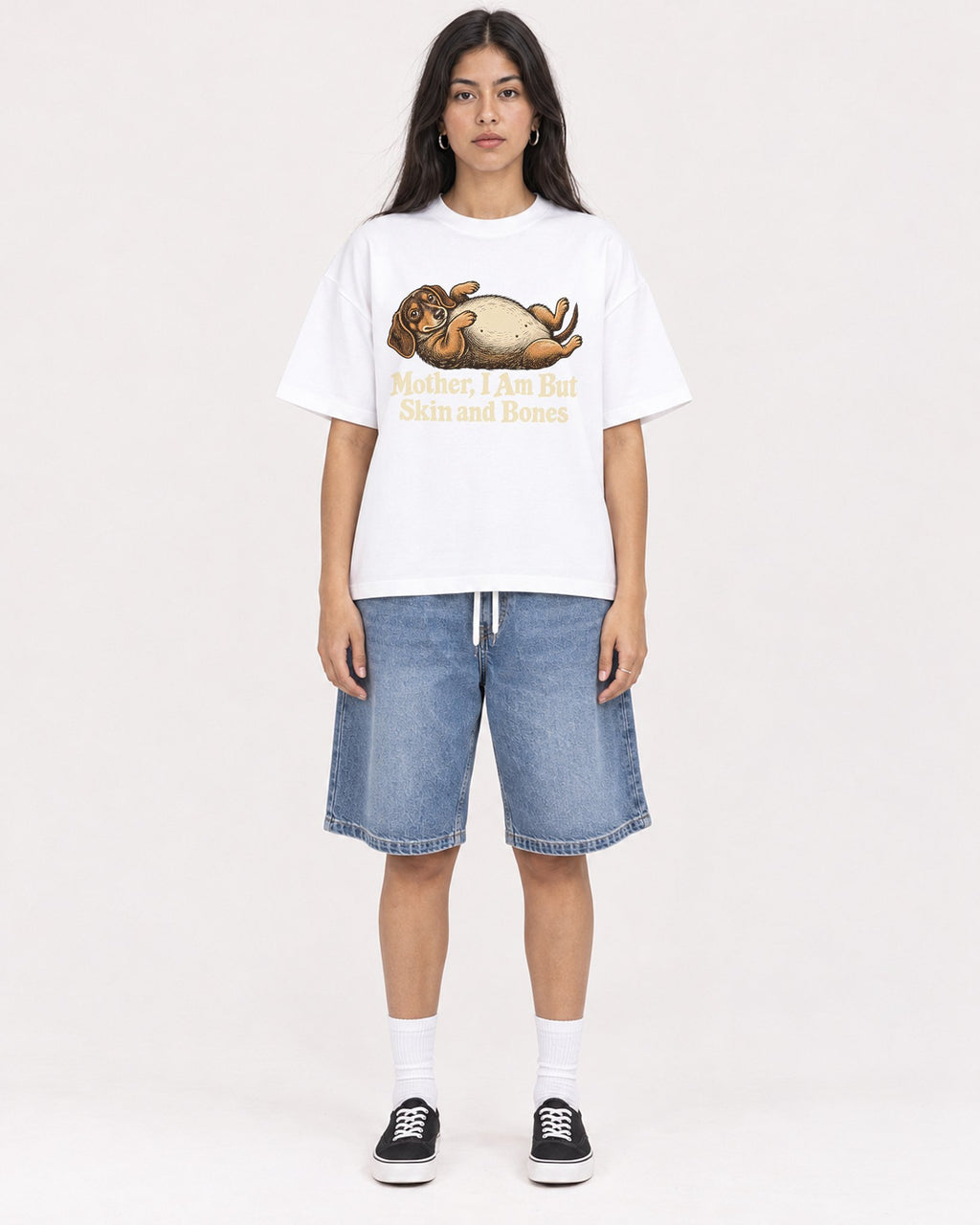 Mockup Boxy Heavyweight Tee White female full-body 46