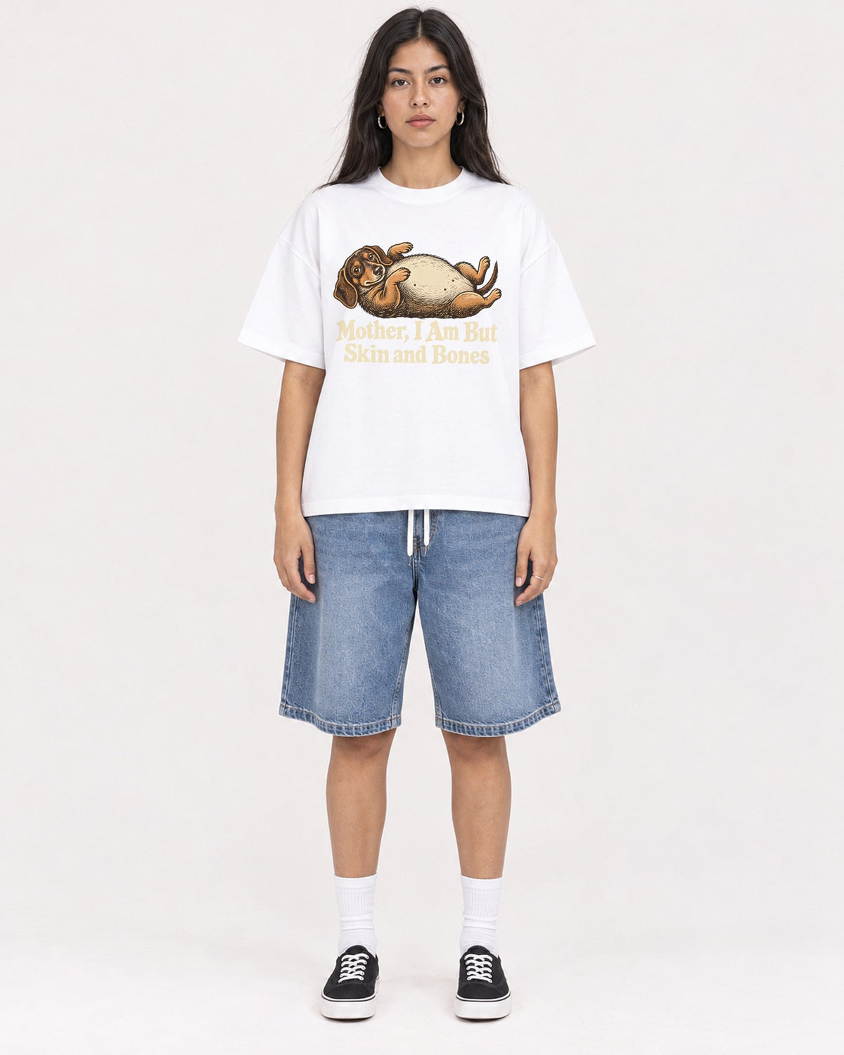 Mockup Boxy Heavyweight Tee White female full-body 46
