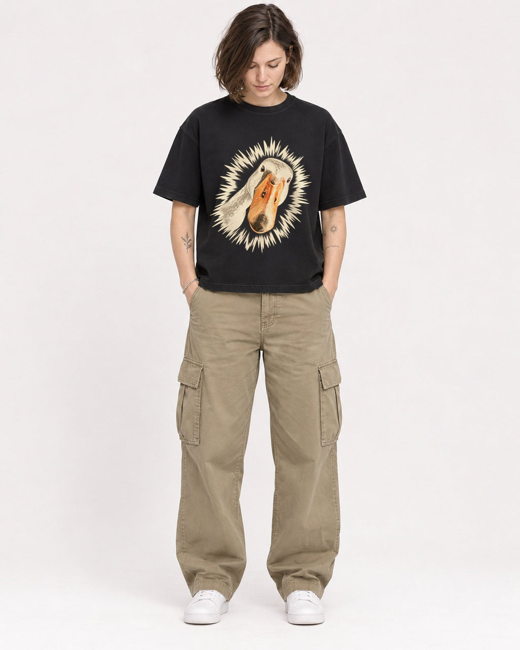 Mockup Boxy Heavyweight Tee Black female full-body 18