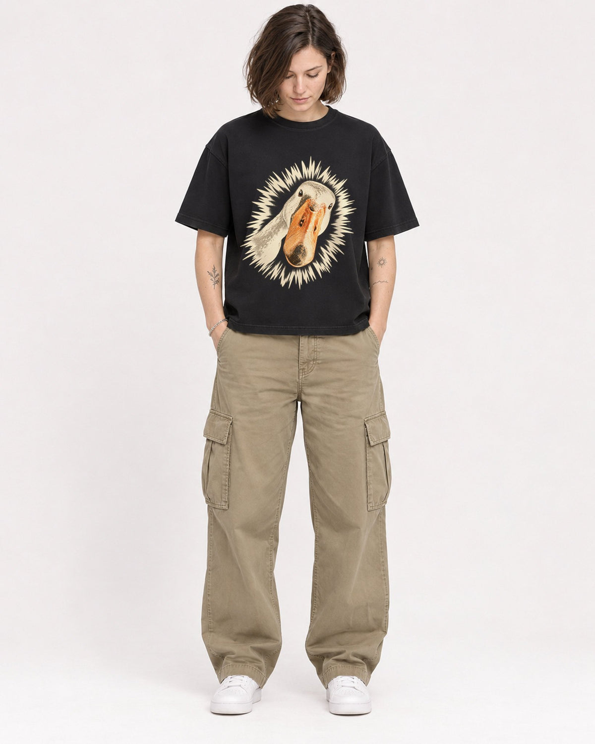 Mockup Boxy Heavyweight Tee Black female full-body 18