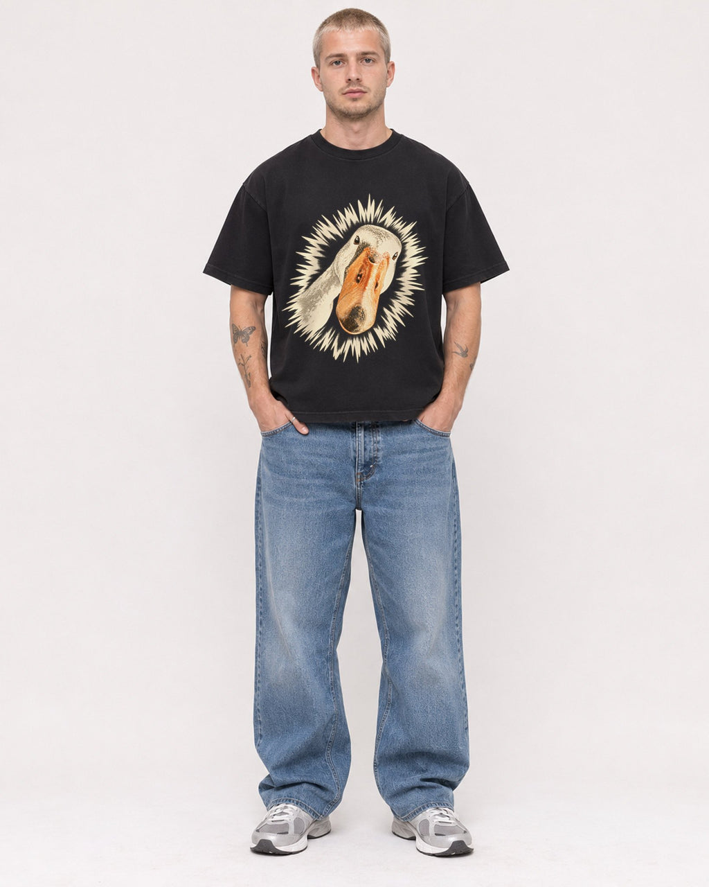 Mockup Boxy Heavyweight Tee Black male full-body 18