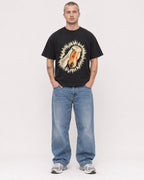 Mockup Boxy Heavyweight Tee Black male full-body 18