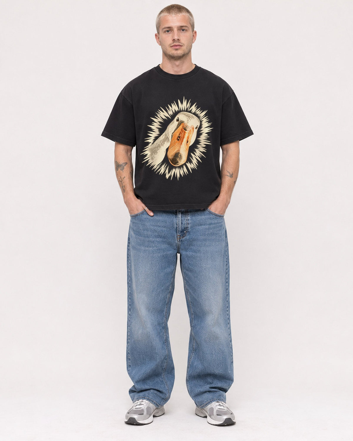 Mockup Boxy Heavyweight Tee Black male full-body 18