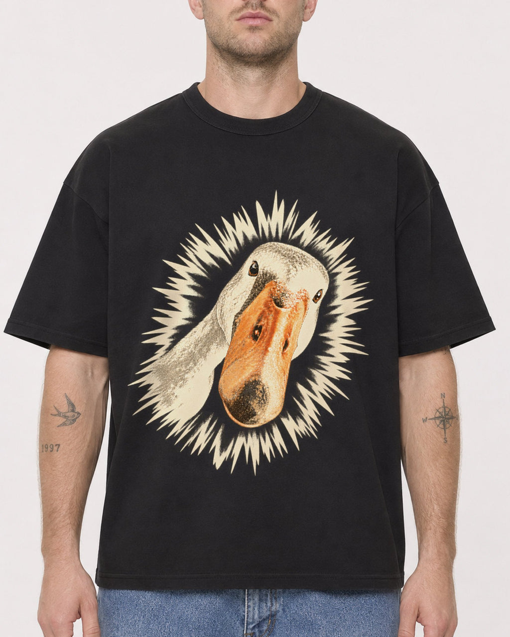 Mockup Boxy Heavyweight Tee Black male close-up 18