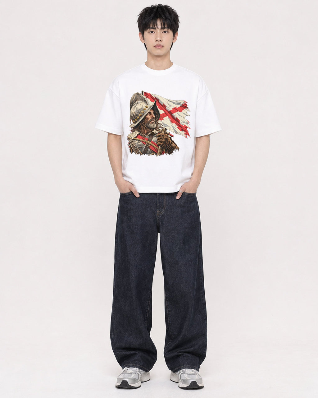 Mockup Boxy Heavyweight Tee White male full-body 01
