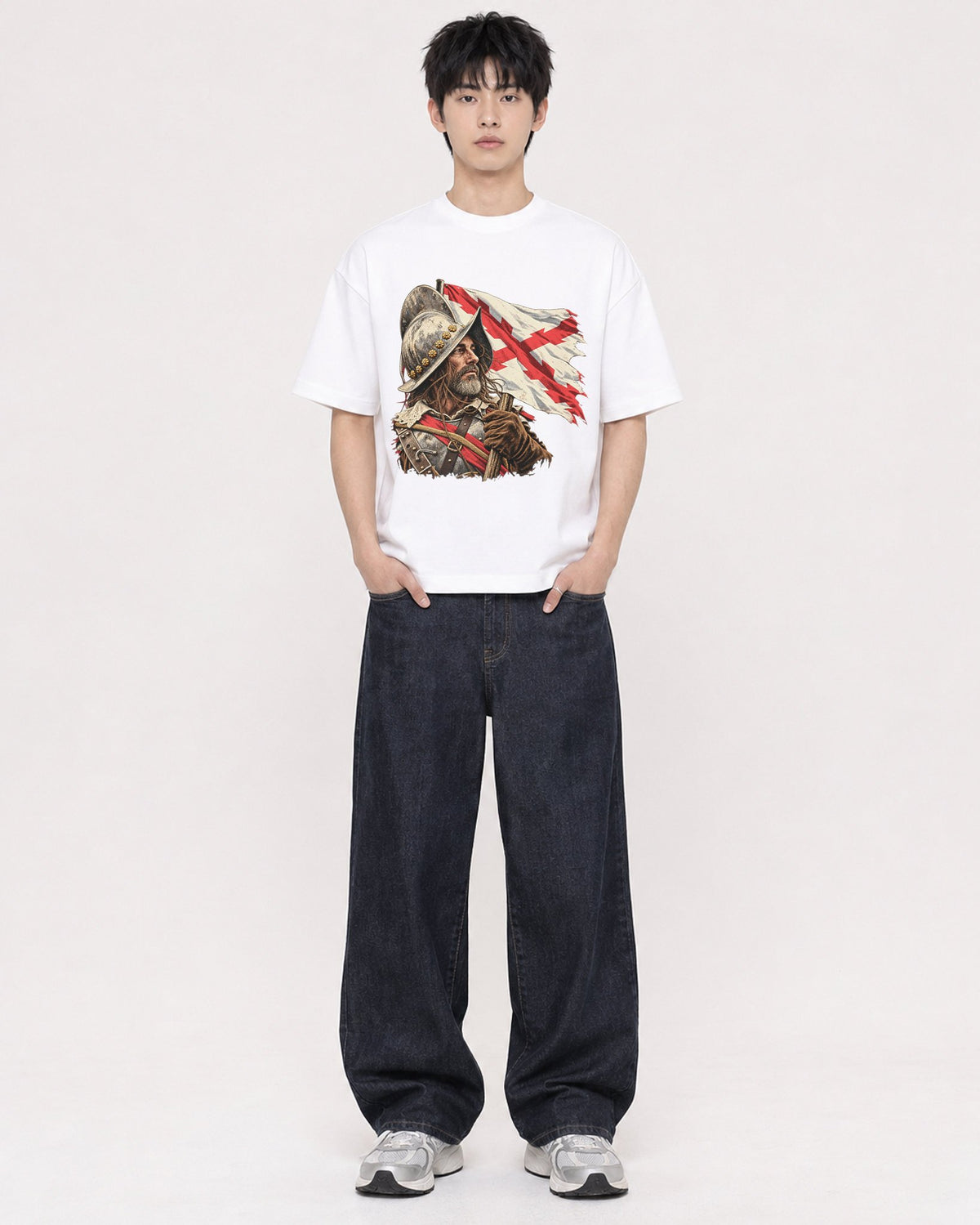 Mockup Boxy Heavyweight Tee White male full-body 01